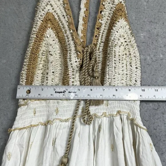 Zury Maxi Dress V-neck Caftan White BOHO Paisley Embroidered Women’s Free Size - Picture 6 of 10